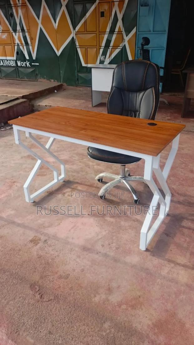Metallic Office Desk and Leather Chair