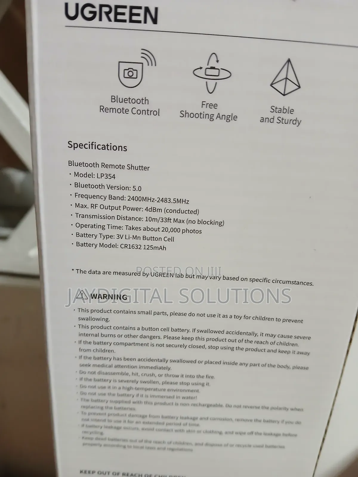 Ugreen Tripod Selfie Stick + Bluetooth Remote-Lp586