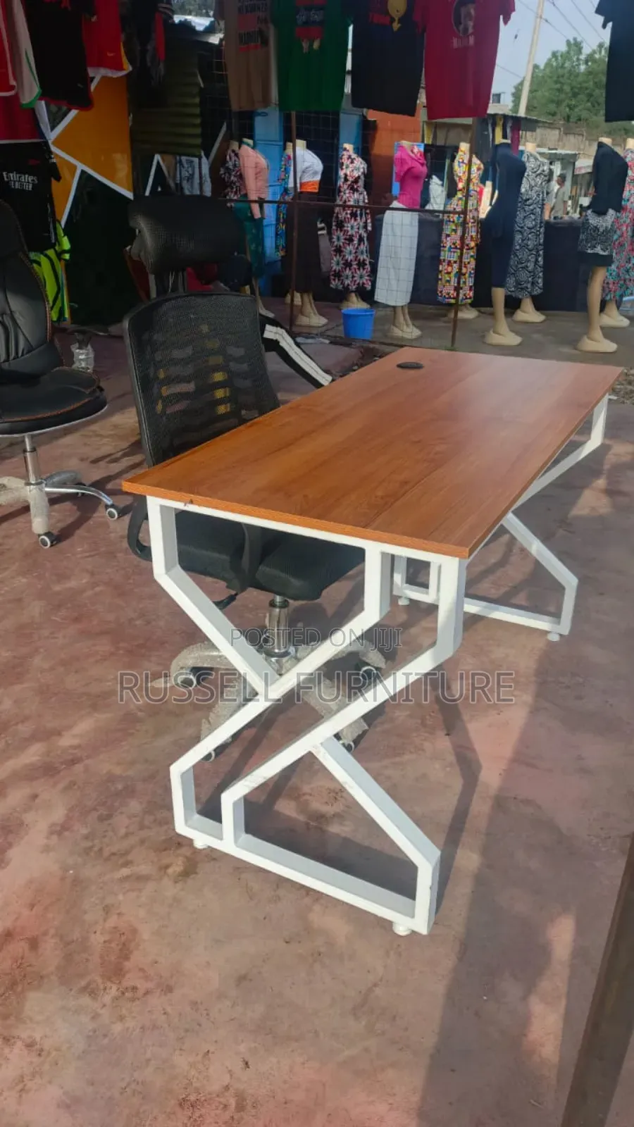 Metallic Office Desk and Adjustable Headrest Office Chair
