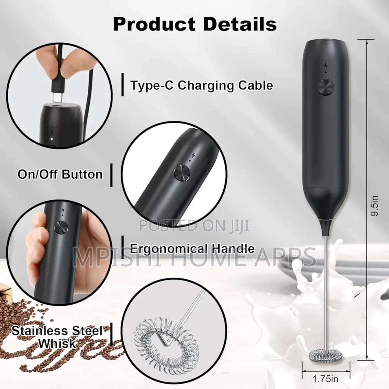 Rechargeable Milk Frother 3 Speeds