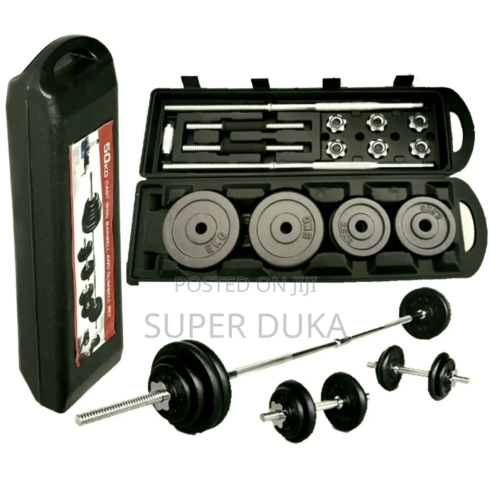 50kg Cast Iron Barbell and Dumbbell Weight Set.