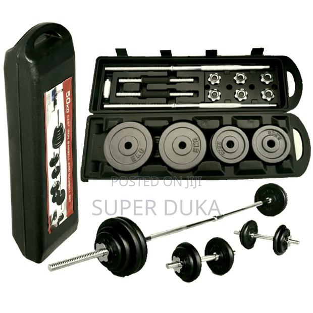 50kg Cast Iron Barbell and Dumbbell Weight Set.