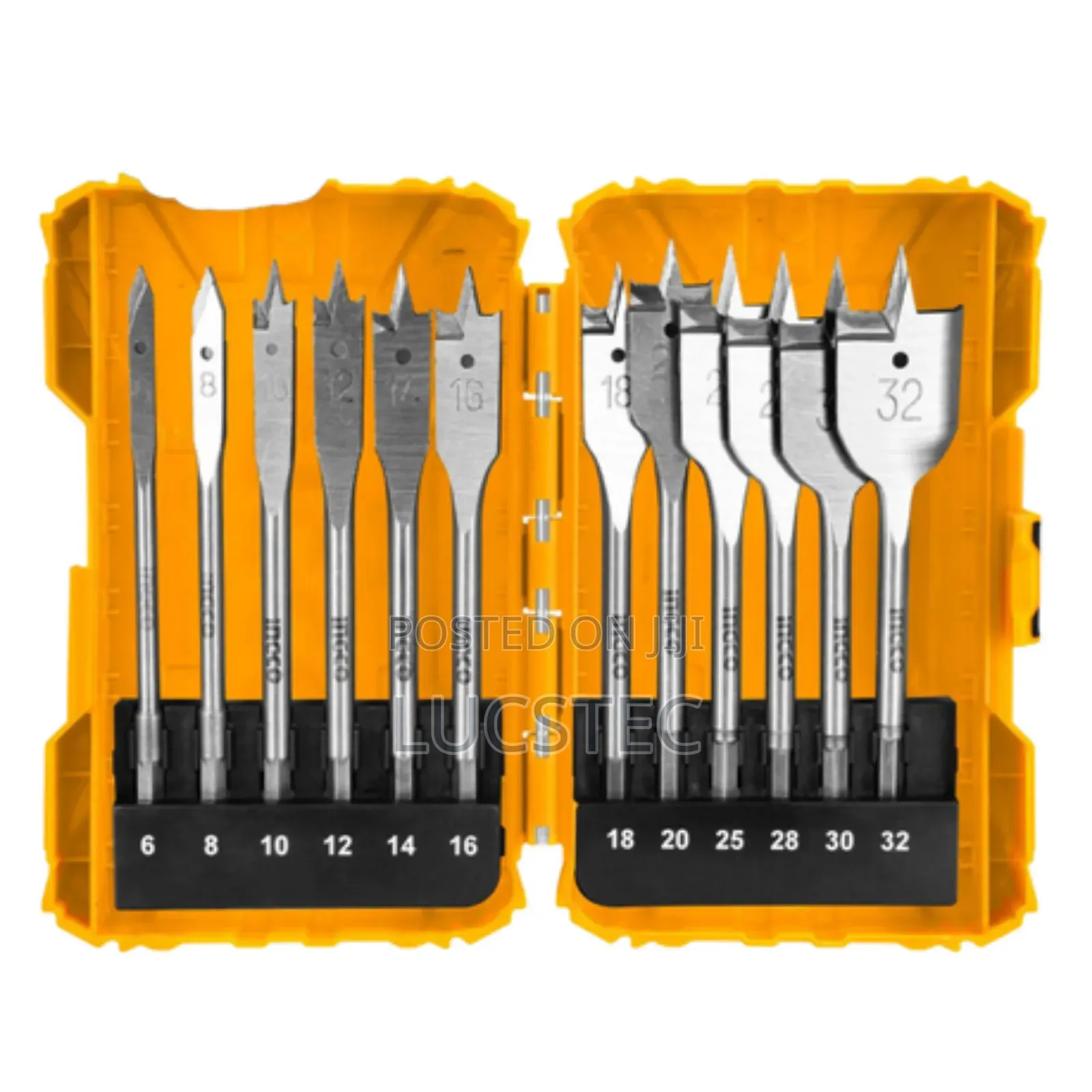 Ingco 12-piece Flat Wood Drill Bit Set, Model Akdl1201.