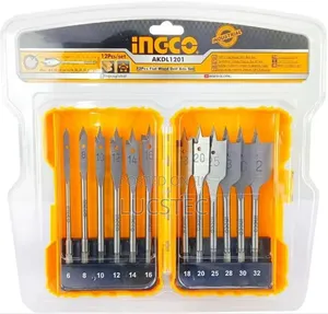 Ingco 12-piece Flat Wood Drill Bit Set, Model Akdl1201.