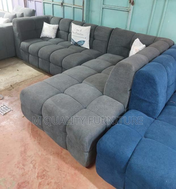 Gray 6 Seater L Shaped Bubble Sofa