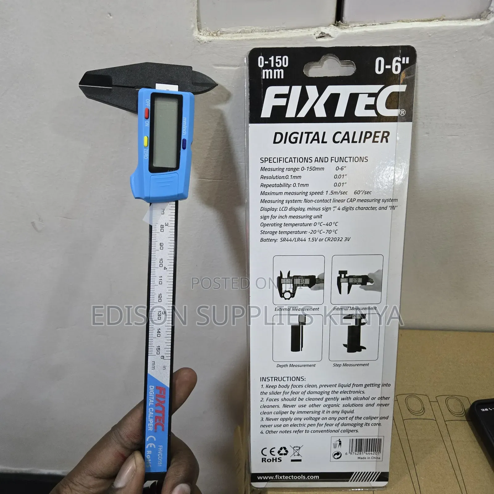 Digital Vernier Caliper Fixtec 150mm 6" Inch Digital Display