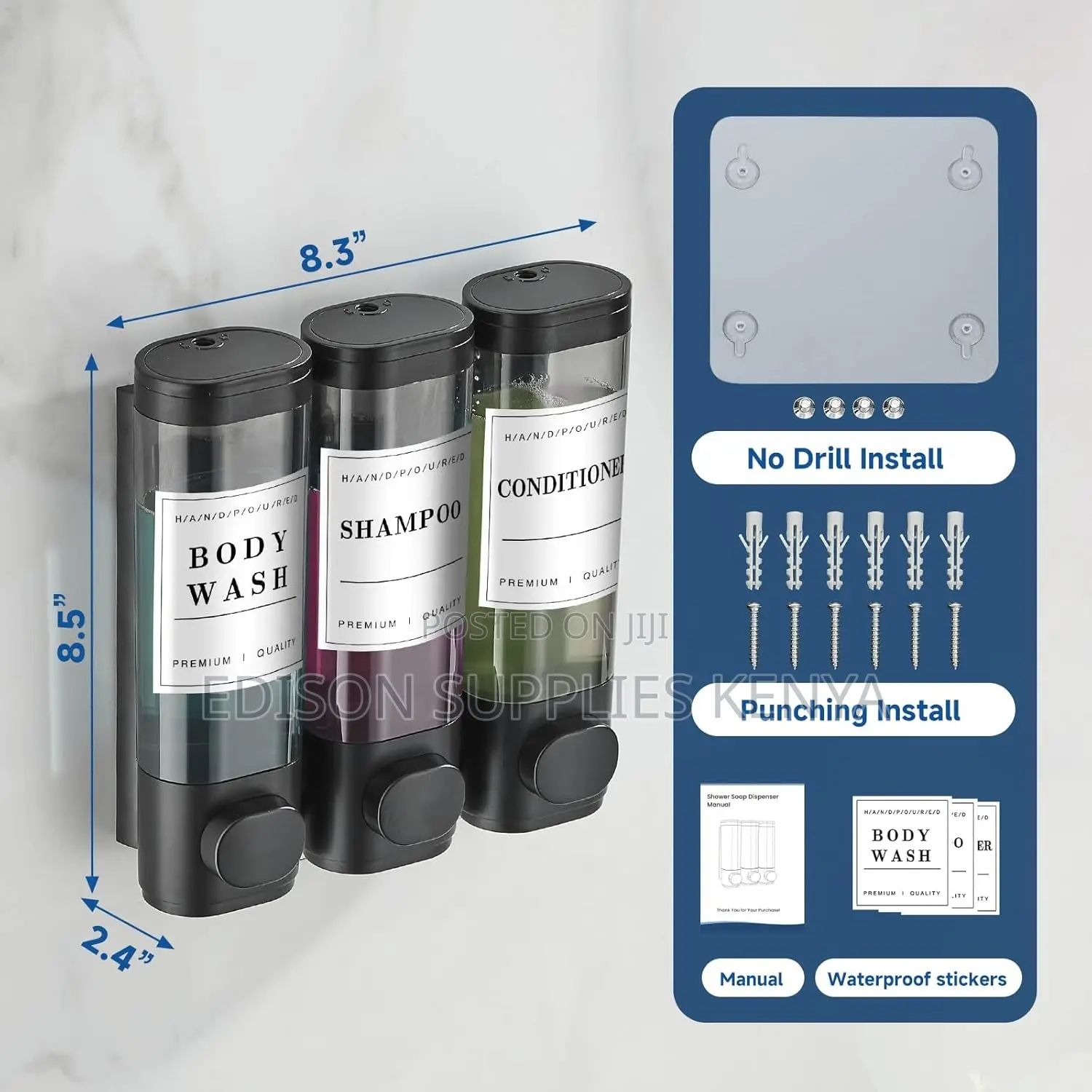3 in 1 Soap Dispenser 300ml Each Soap Lotion Shampoo Bottles