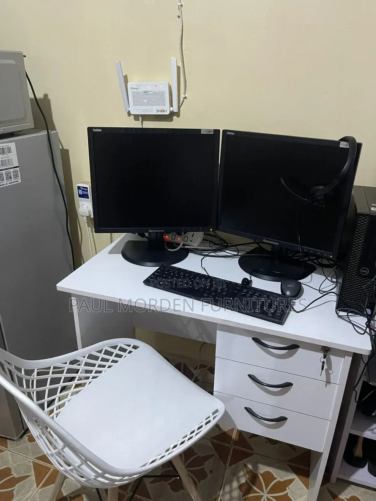 All White Office Table (0.9m)With White Chair