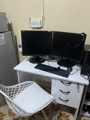 All White Office Table (0.9m)With White Chair