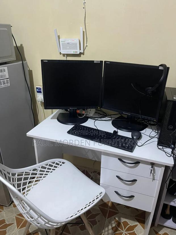 All White Office Table (0.9m)With White Chair - main view