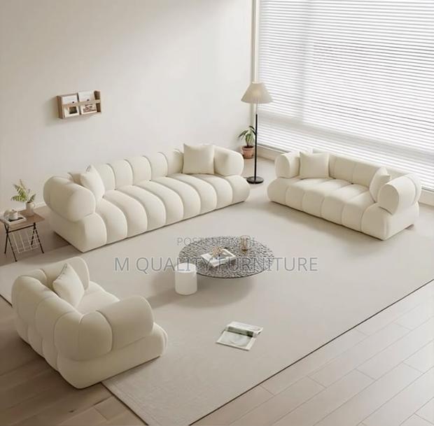 Cream White 7 Seater Sofa Set With Back Permanent