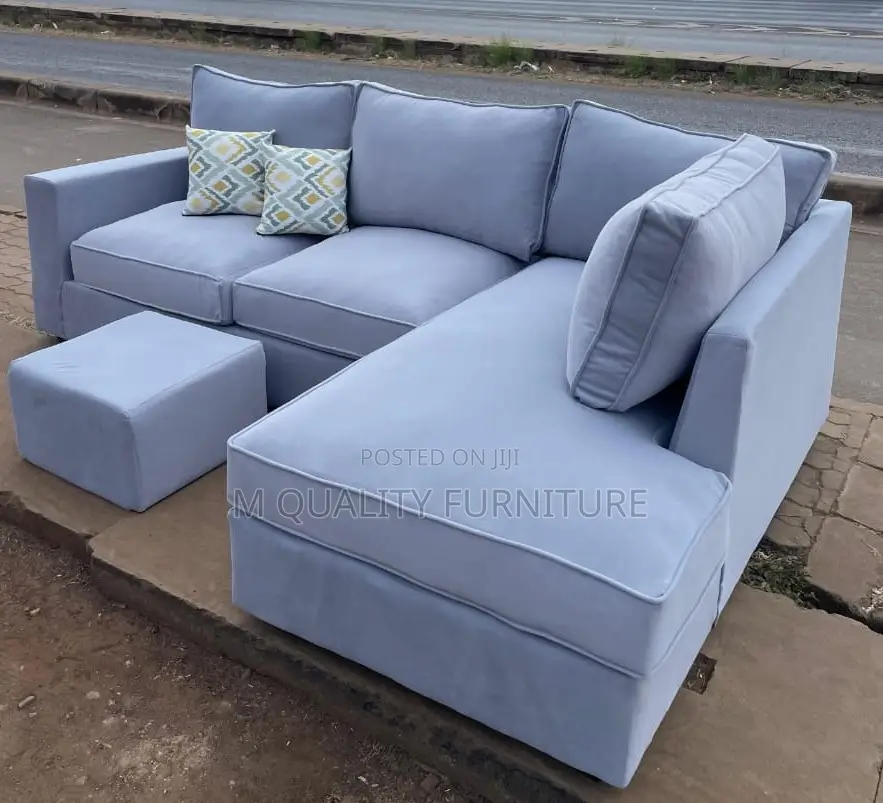 Light Blue 4 Seater Sofa With Ottoman
