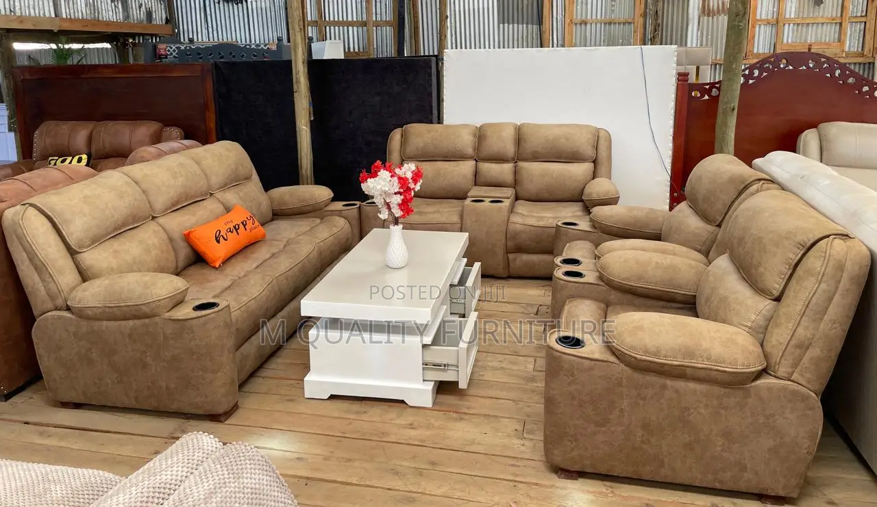 Beige Full Set of Semi Recliner Sofa
