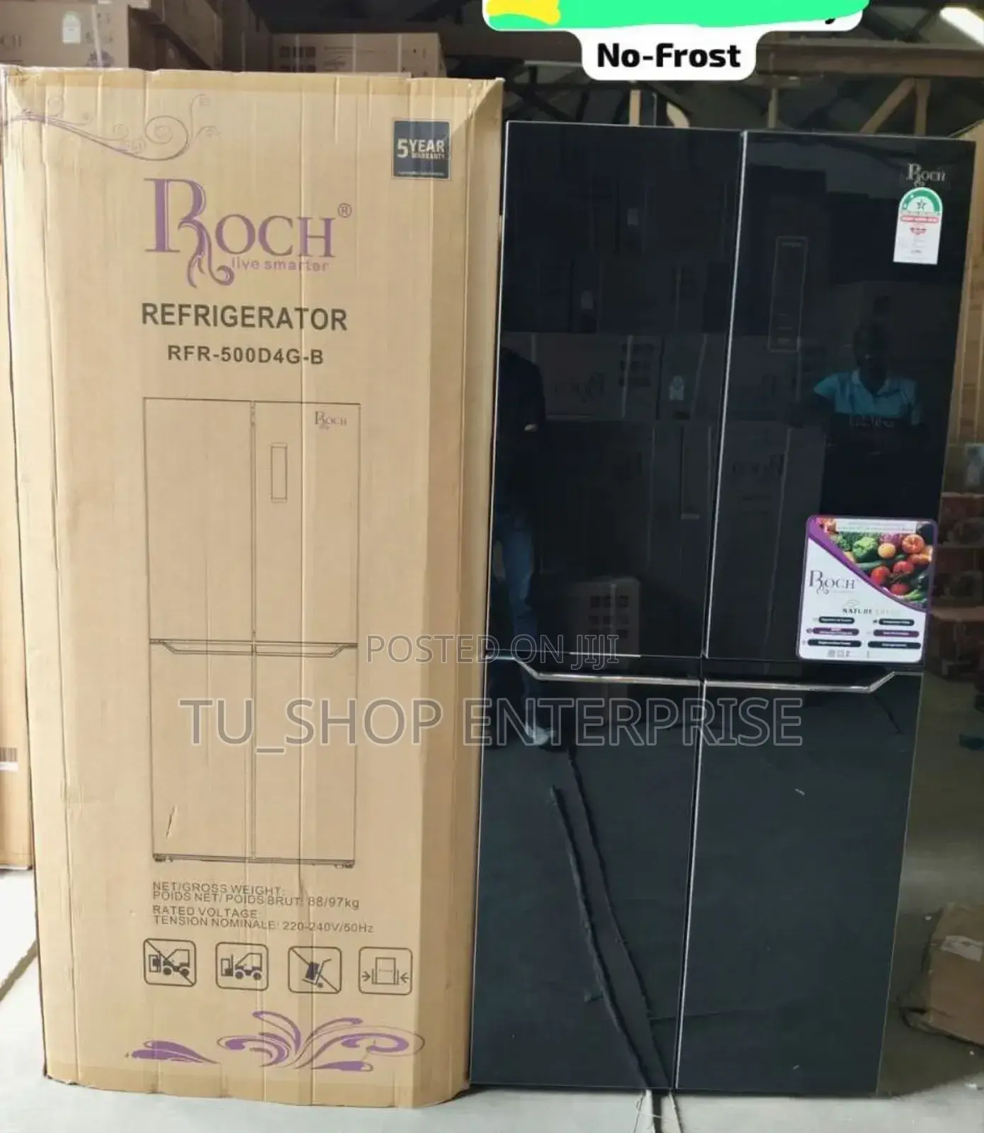 Fridge!!401 Litres Roch Black Four Door Glass No Frost