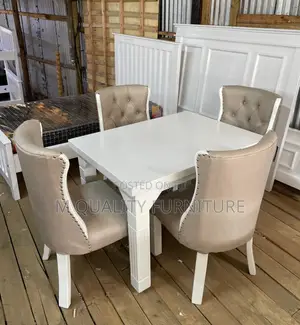 Beige 4 Seater Dining Set With a White Table