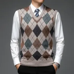 Sweater Vest Men's Pullover Checkered Slim-Fit Casual Wear