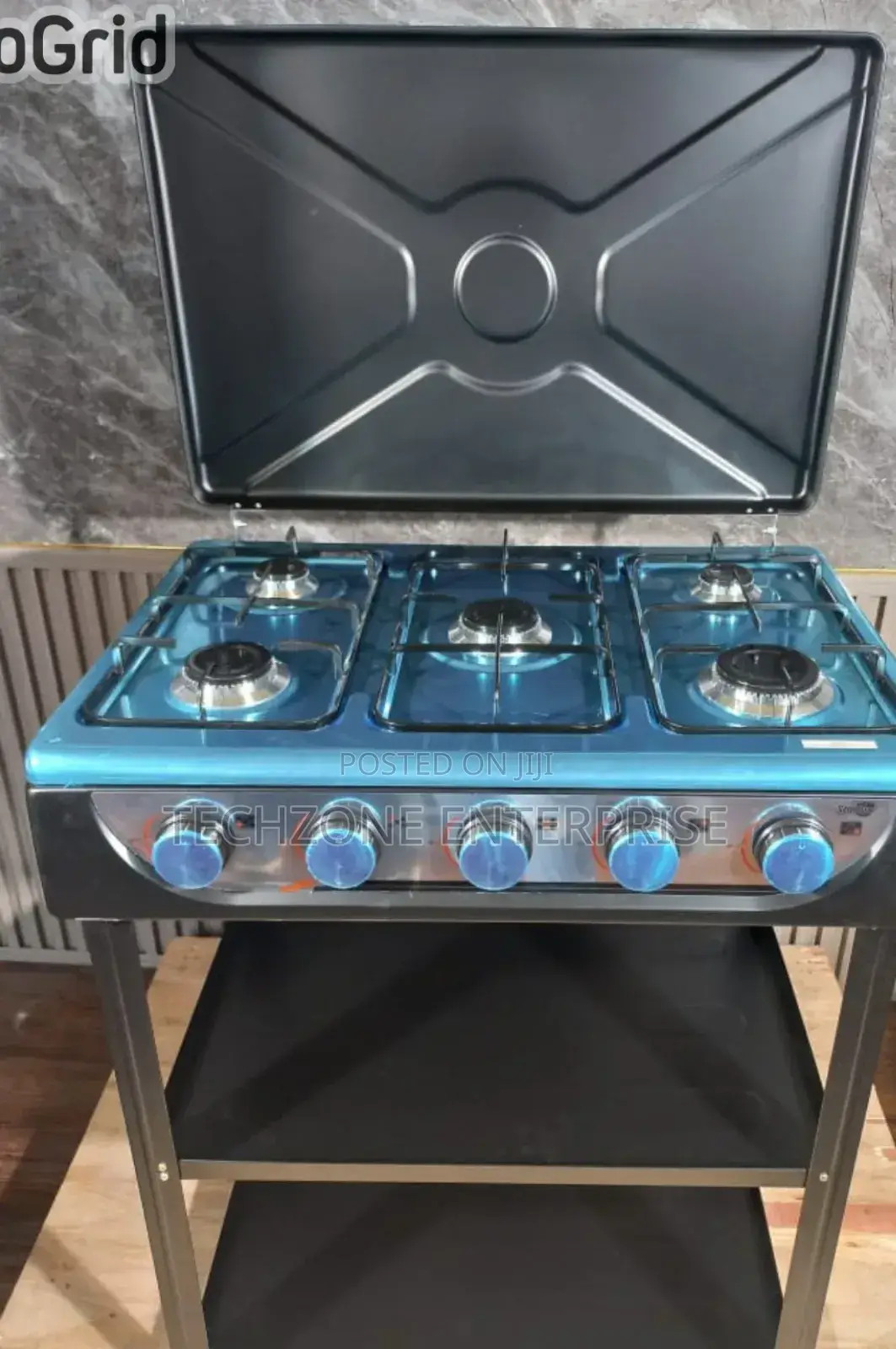 Starlux 5 Burner Standing Cooker With Shelves Metallic Lid,