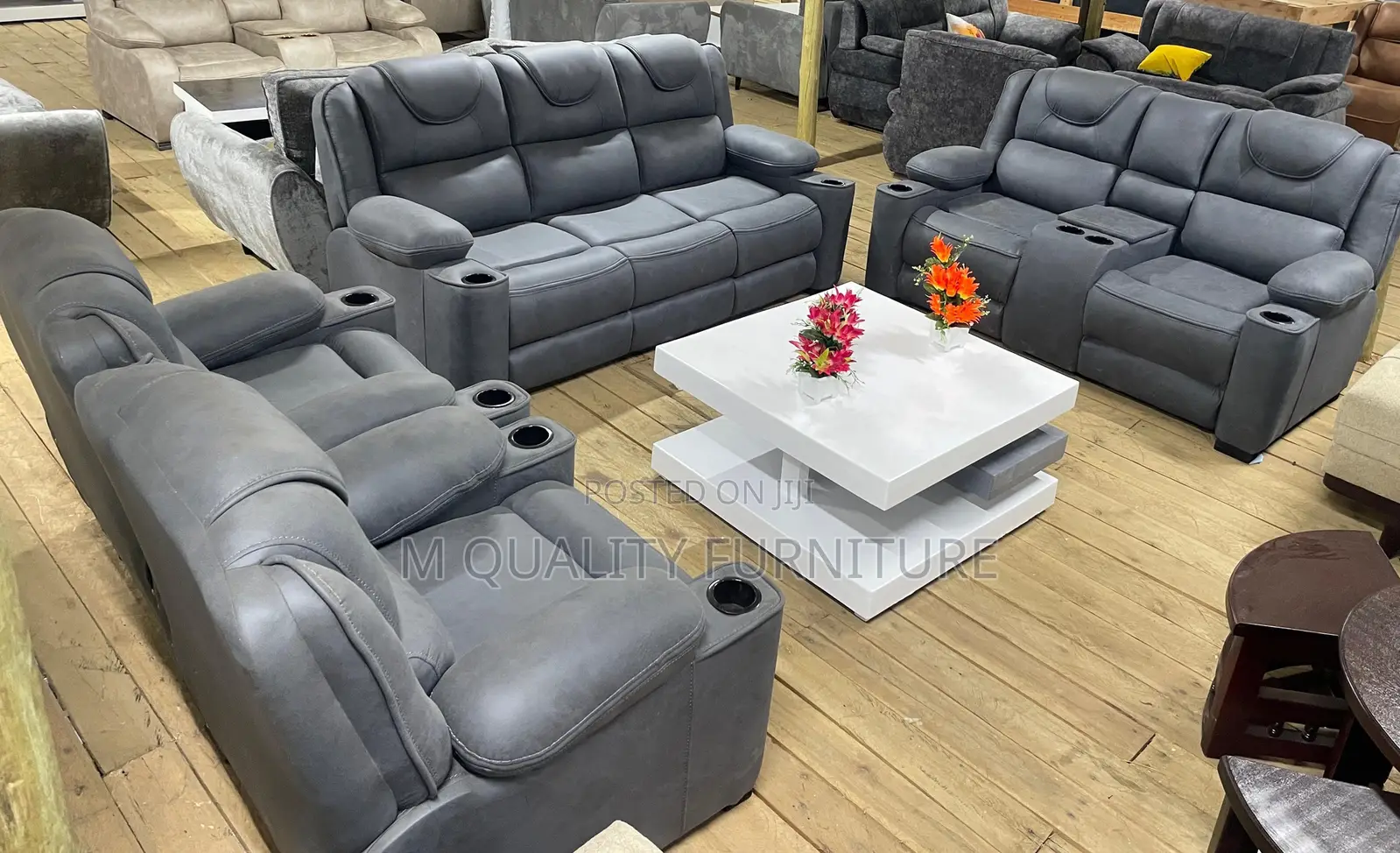 Gray Semi Recliner Full Set Sofa