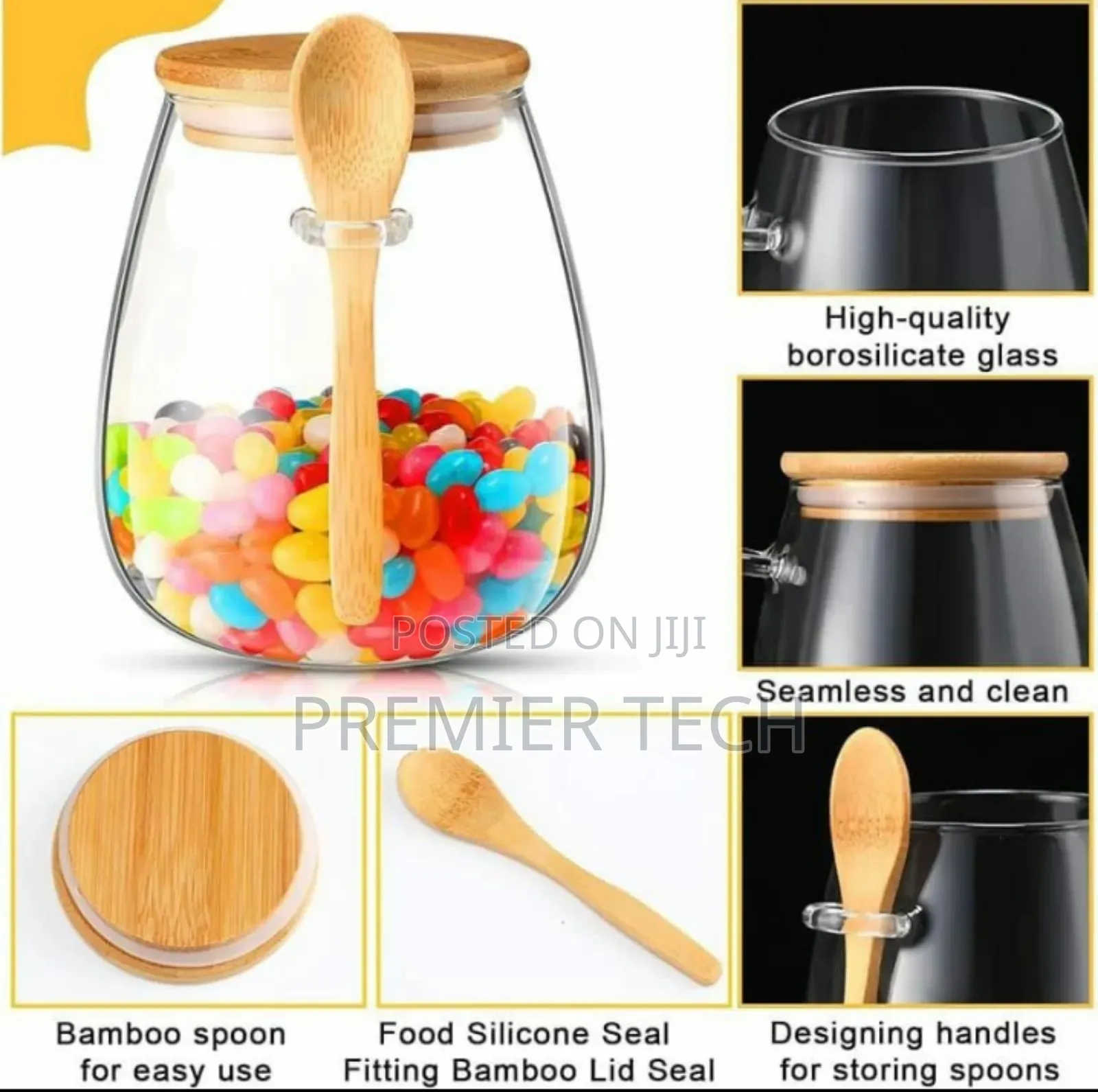 Glass Spice Storage Canister With Wooden Spoon