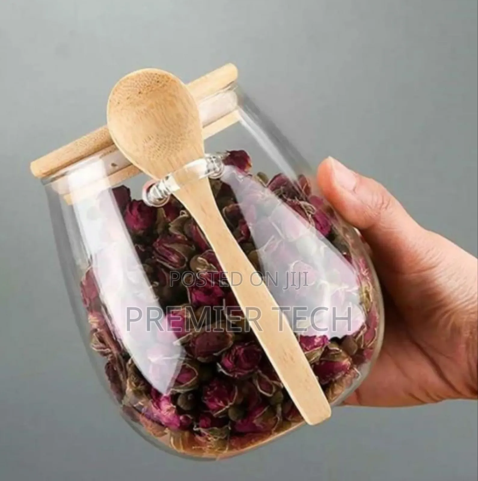Glass Spice Storage Canister With Wooden Spoon