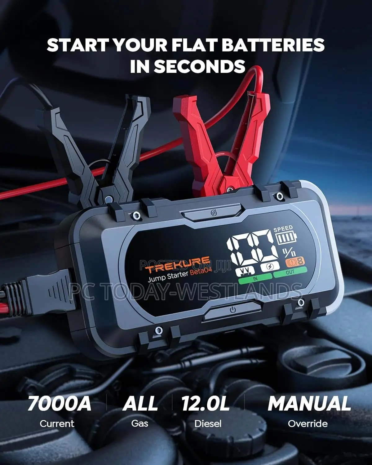 Trekure 8-in-1 Car Battery Jump Starter 7000a Peak 65w