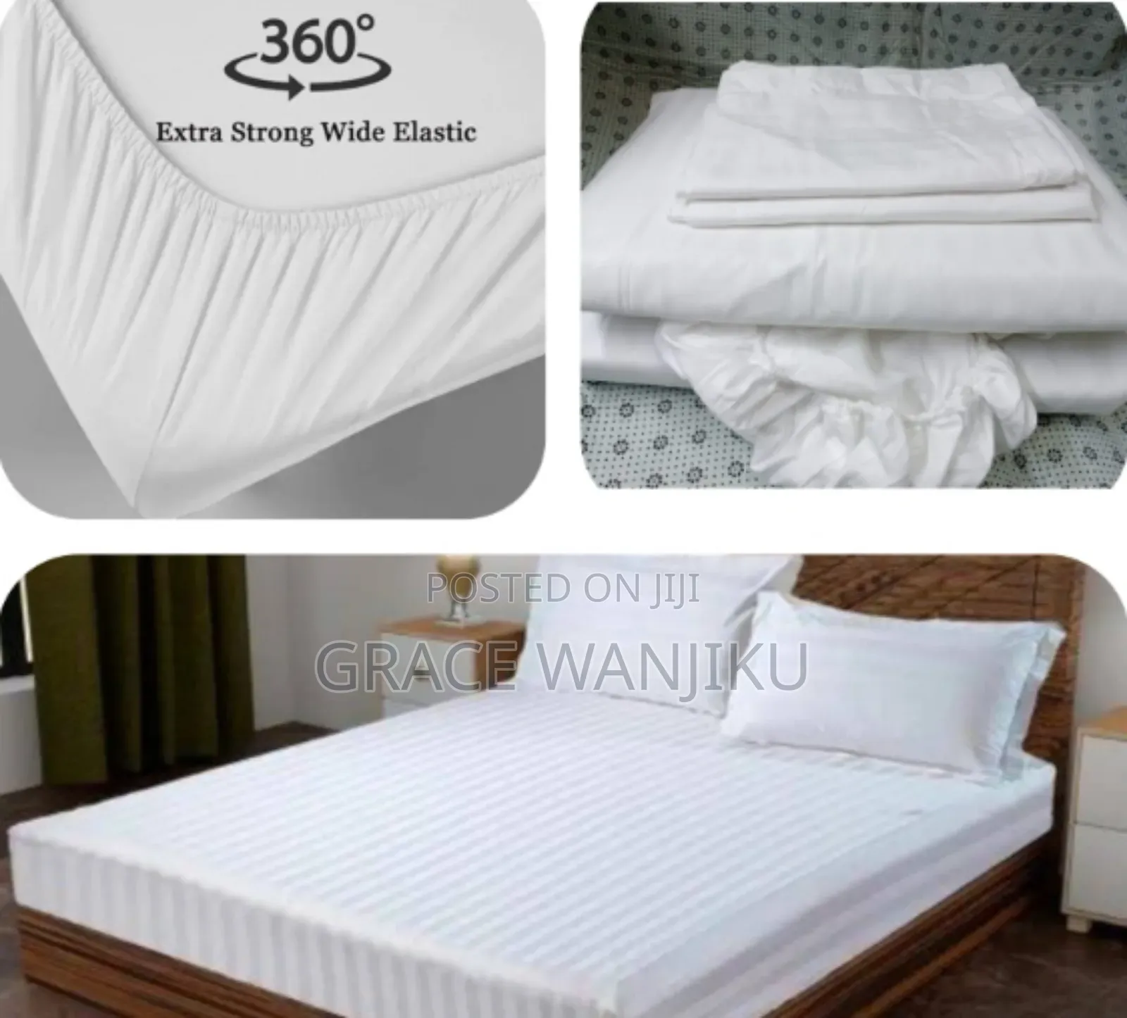 *5 Pc White Fitted Bedsheets.