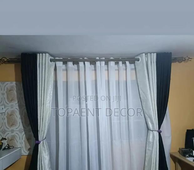 Black And White Window Curtains And White Sheers - main view