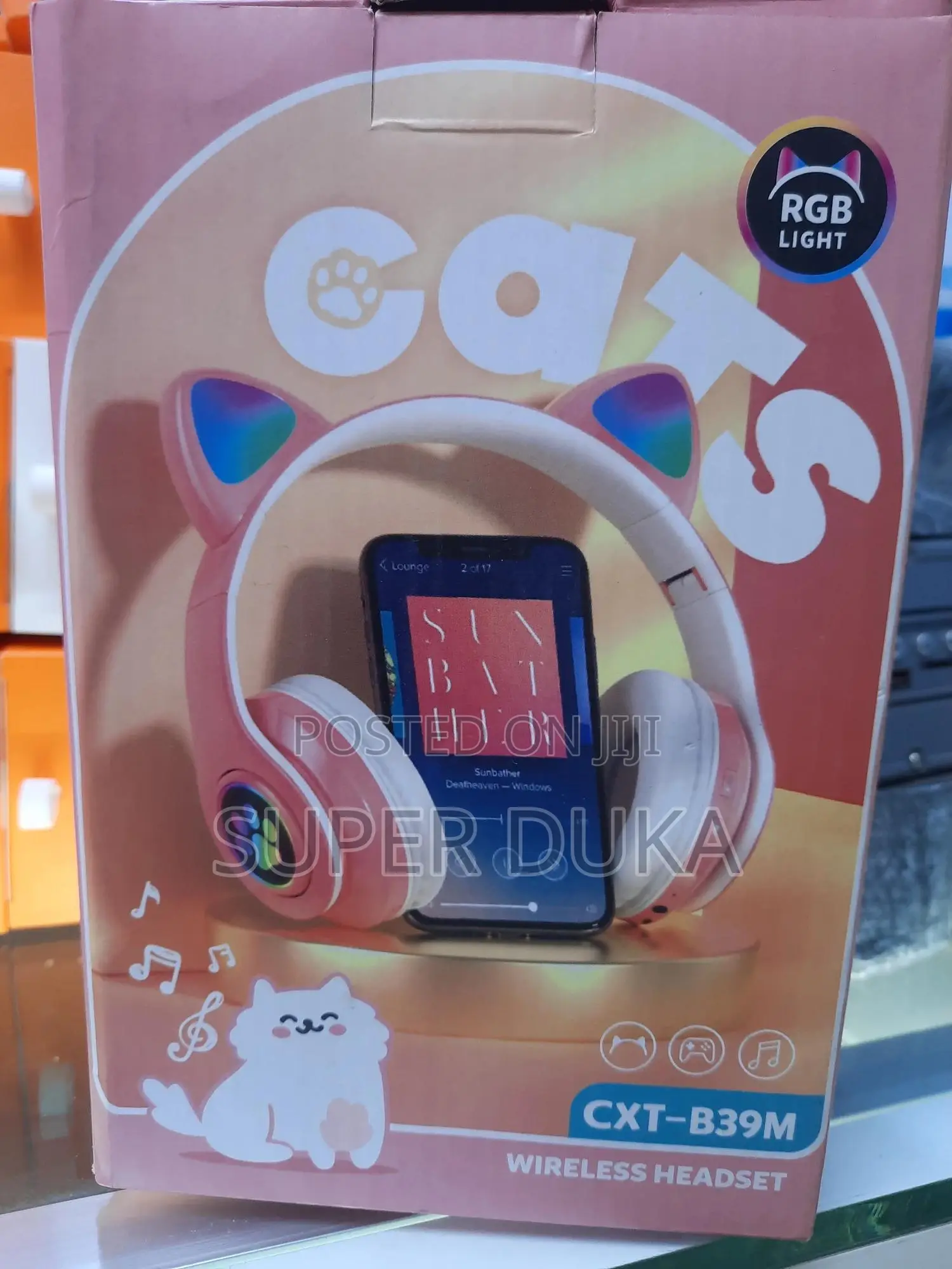 Headphones.Pink Kids RGB Led Cat Ears Bluetooth Headset