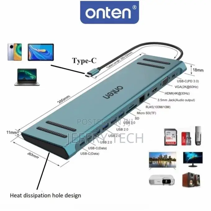 Onten 13-in-1 Multifunction Usb-C, Dual Hdmi+Vga Video Ou