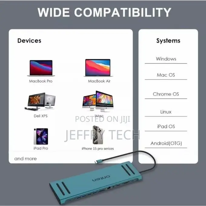Onten 13-in-1 Multifunction Usb-C, Dual Hdmi+Vga Video Ou