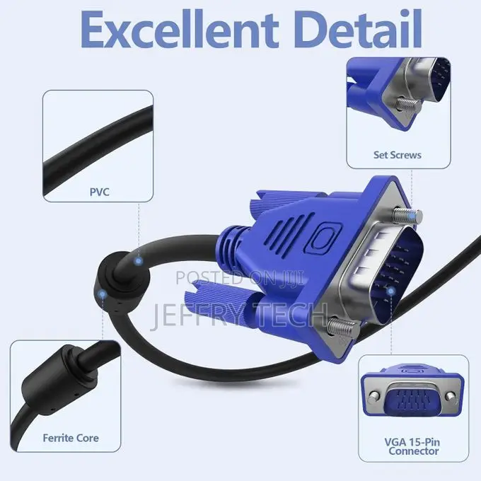 Vga Male to Male Cable 3m (Hd15p M to Hd15p M) With 2 Filter