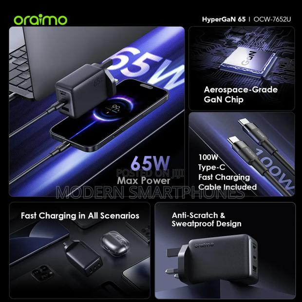 Oraimo Hypergan 65 65w Gan Wall Charger Kit With 100w - thumbnail 4