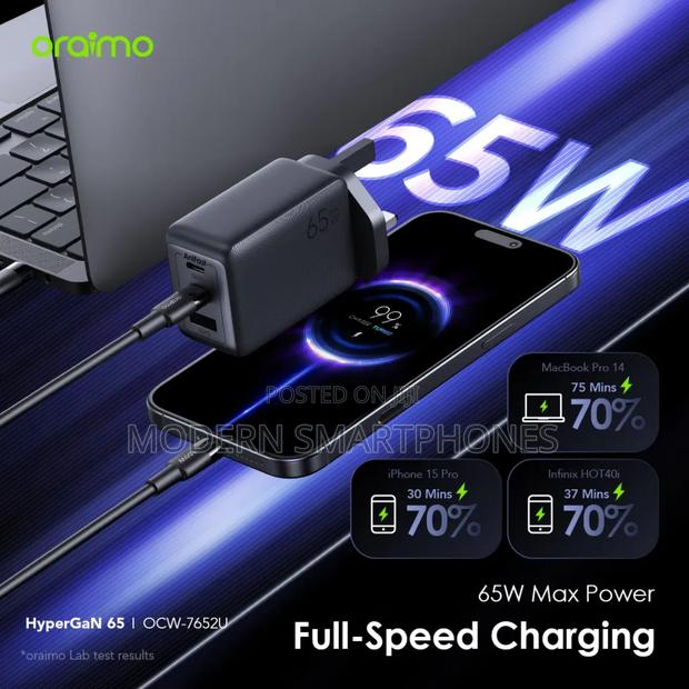 Oraimo Hypergan 65 65w Gan Wall Charger Kit With 100w.