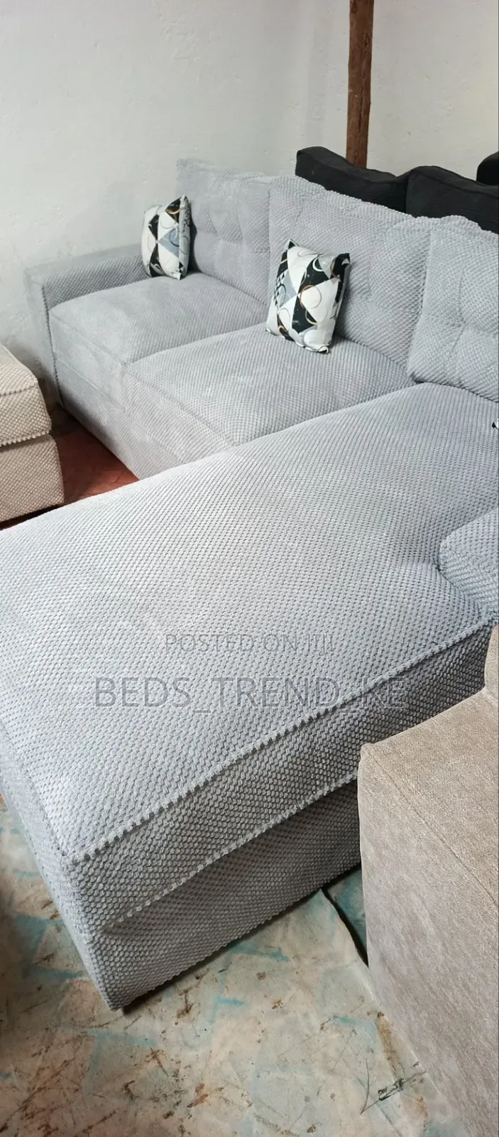 Plain Greish 6 Seater L Seat Sofa