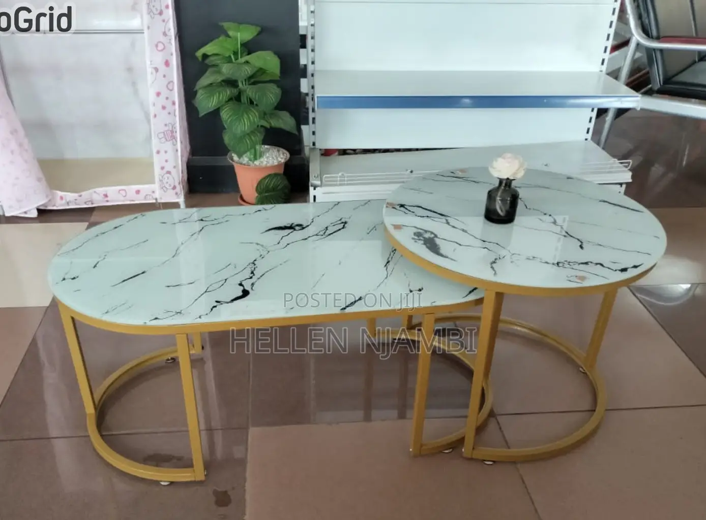 2 In 1 White Marble Coffee Table With Glass Effect