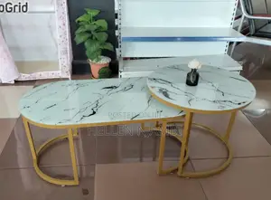 2 In 1 White Marble Coffee Table With Glass Effect