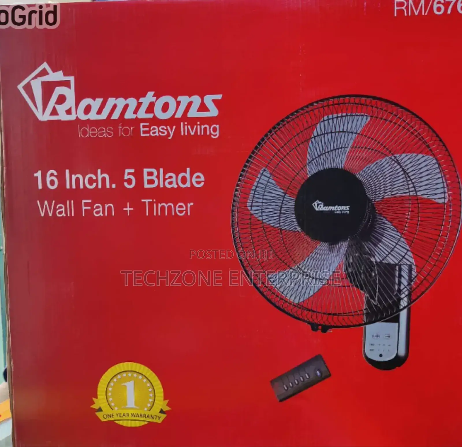 Ramtons Rm676 16′′ Wall Fans With 5 Blades and Remote