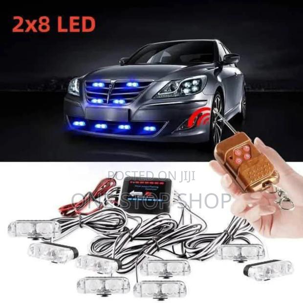 2x8pcs Led Warning Grill Vip Light Red Blue With Remote
