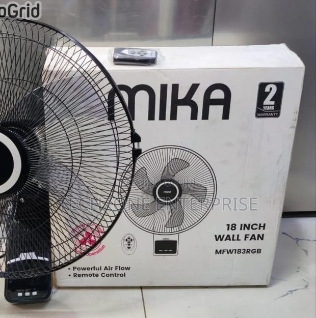 Mika Wall Fan, 18", With Remote, Grey Black
With 5 Blades,