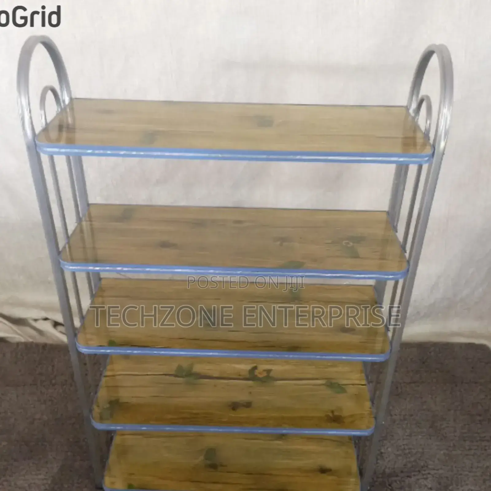 Multifunctional 5-Tier Wooden Shoe Rack With Metallic Frame,