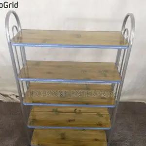Multifunctional 5-Tier Wooden Shoe Rack With Metallic Frame,