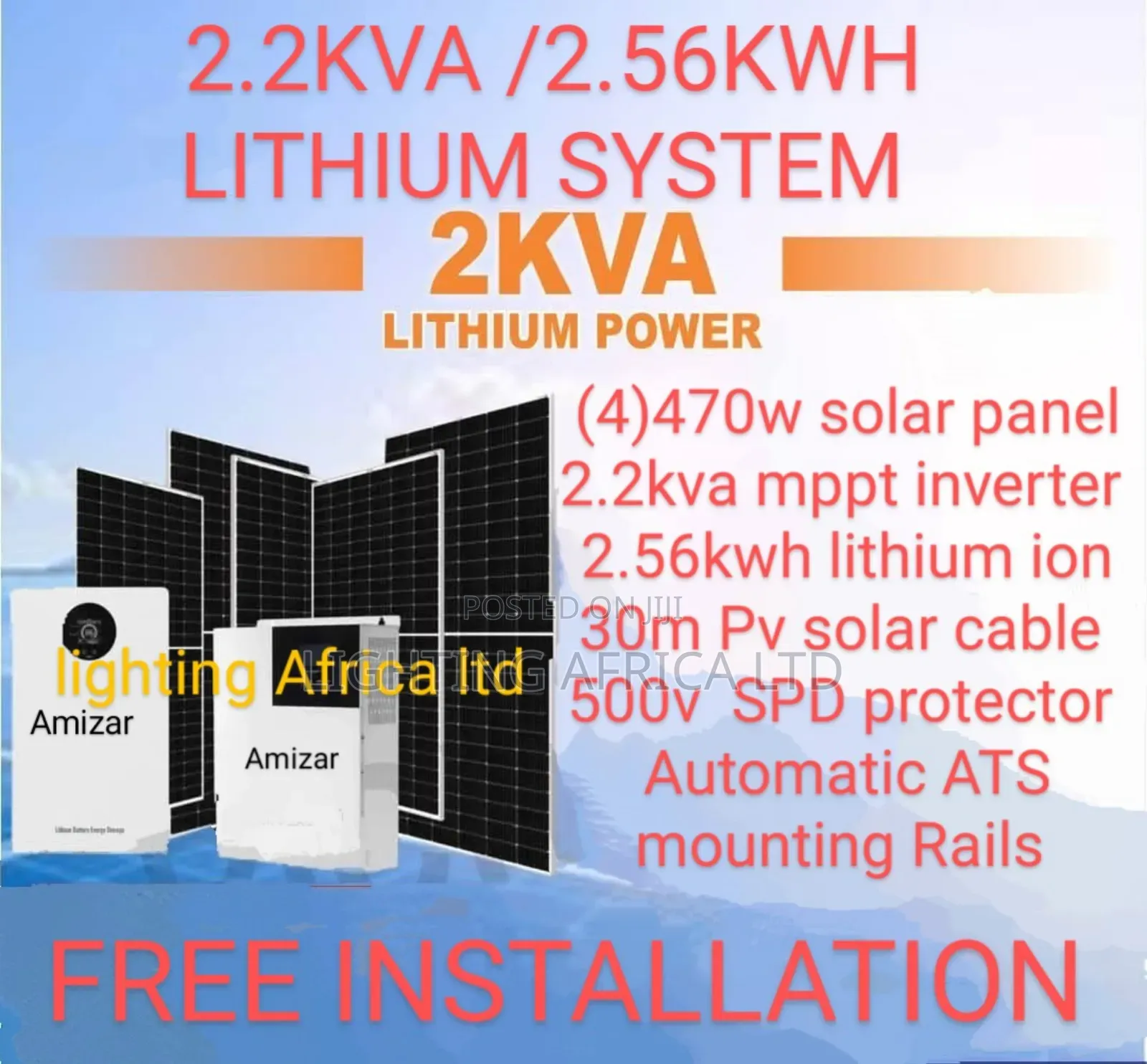 2.2kva MPPT Inverter - 2.56kwh Lithium Battery Off-Grid