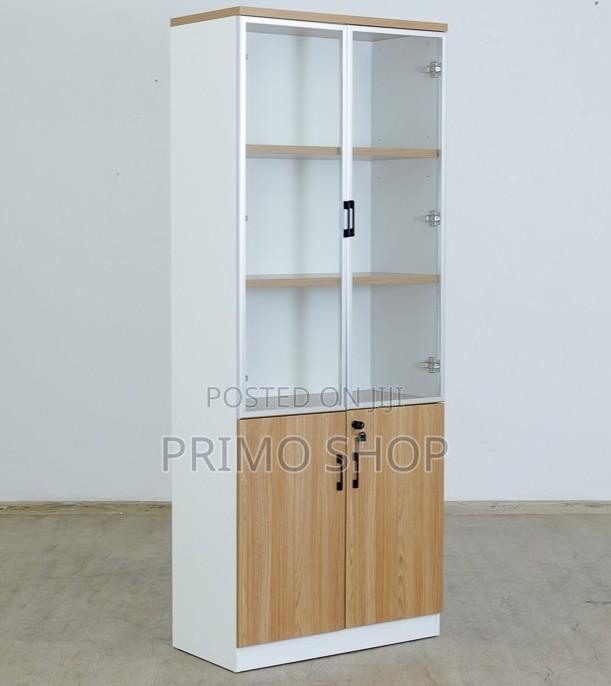 Office Cabinet; Minimalist Wood Two-Door Storage Unit - main view