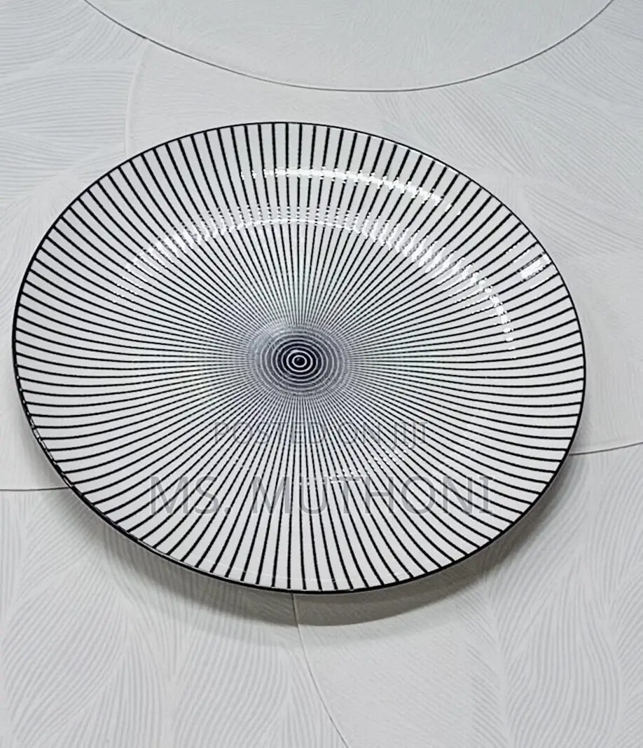 10.5 Ceramic Dinner Plate With Black Stripped Print*