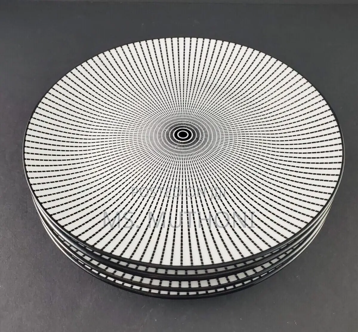 10.5 Ceramic Dinner Plate With Black Stripped Print*