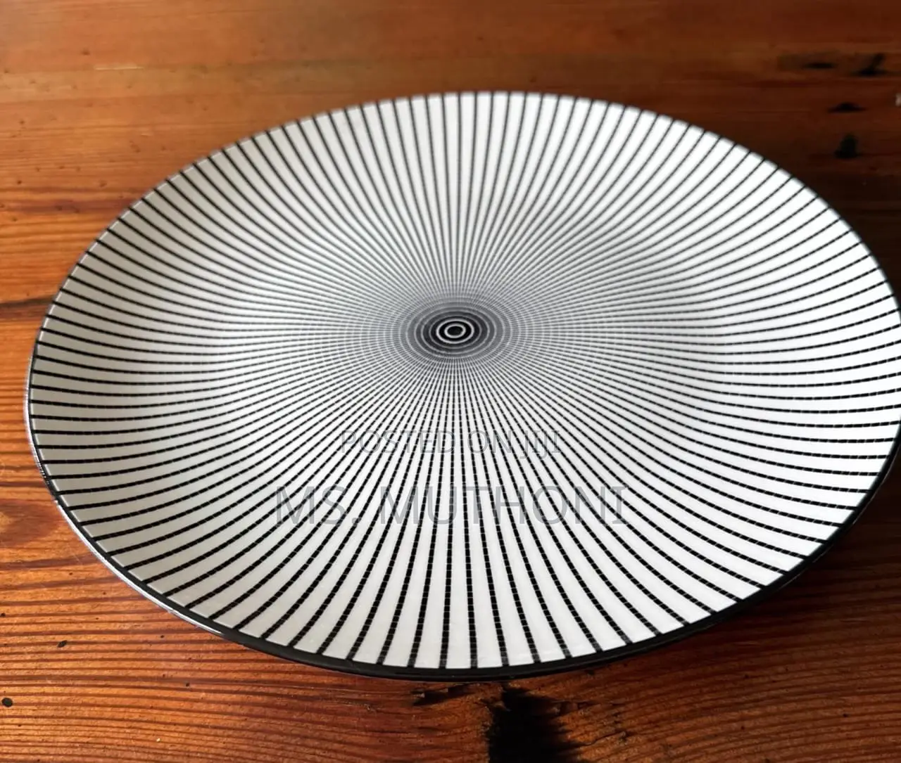 10.5 Ceramic Dinner Plate With Black Stripped Print*