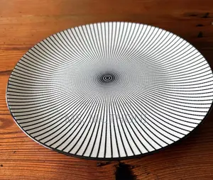 10.5 Ceramic Dinner Plate With Black Stripped Print*