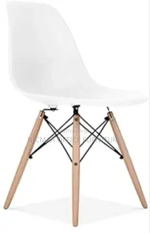 Eames Style Modern White Wood-Leg Accent Chair
