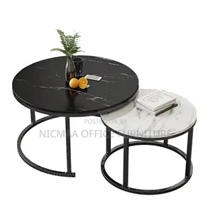 Aurora Nesting Marble Coffee Table Set With Golden Legs