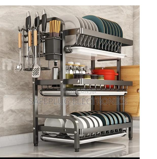 3-Tier Carbon Steel Dish Rack – Space-Saving Durable - main view